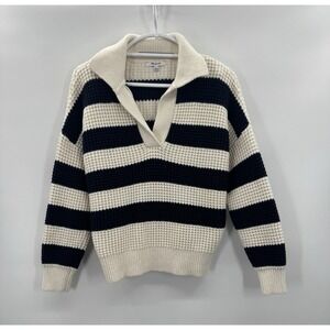 Madewell M Sweater Wool Striped Fisherman Chunky Knit Nautical Coastal Cottage